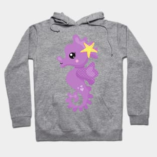 Cute Seahorse, Purple Seahorse, Starfish, Hearts Hoodie